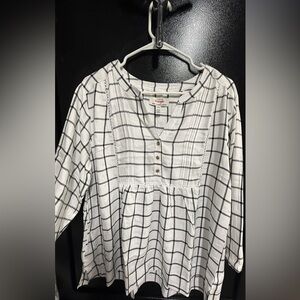 Wrangler White and Black Grid Blouse
